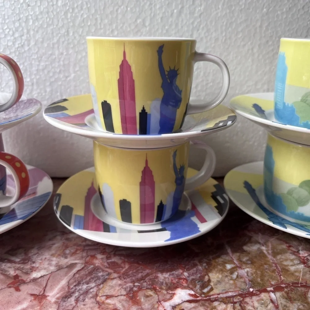 Studio Nova Around the World Cups with Saucers Set of 6 Espresso Coffee 4 oz
